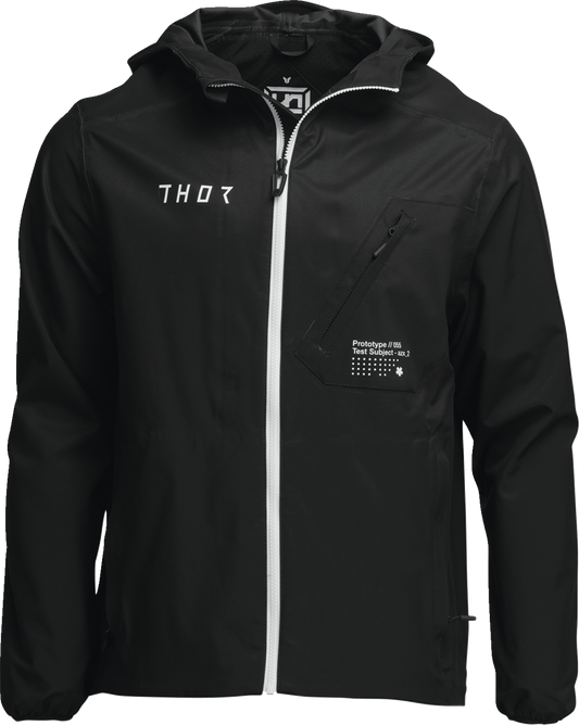THOR Unit Light Shell Jacket in black, size XL, featuring lightweight waterproof design and durable fabric for outdoor activities.