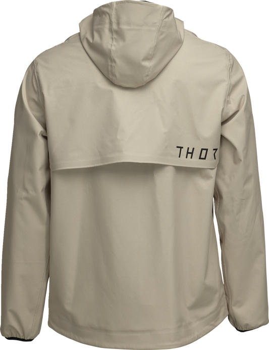 THOR Unit Light Shell Jacket in sand color, small size, showing lightweight waterproof fabric and front zipper design.