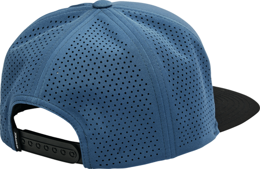 Slate blue THOR badge hat with adjustable strap and embroidered logo, casual headwear for outdoor activities.