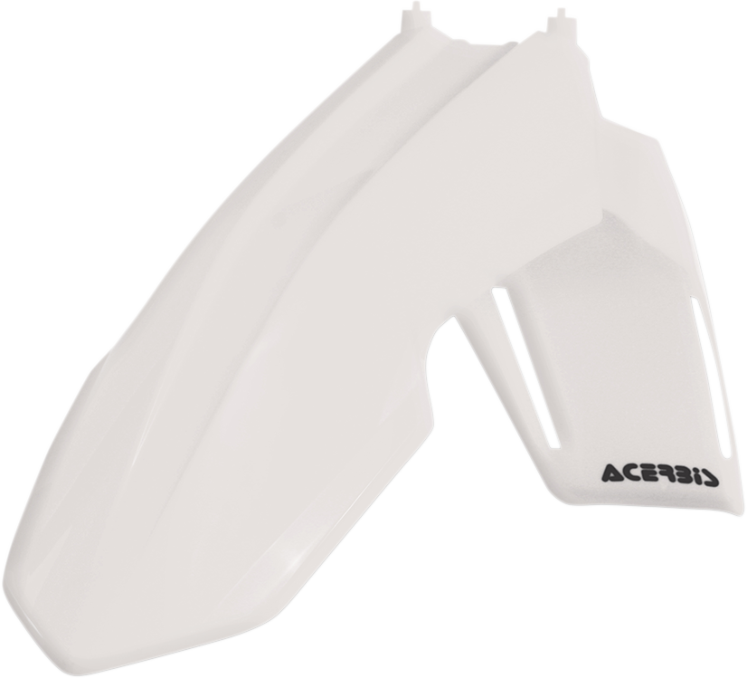 ACERBIS front fender in white for motorcycle, body part with sleek design, suitable for off-road or street bikes.