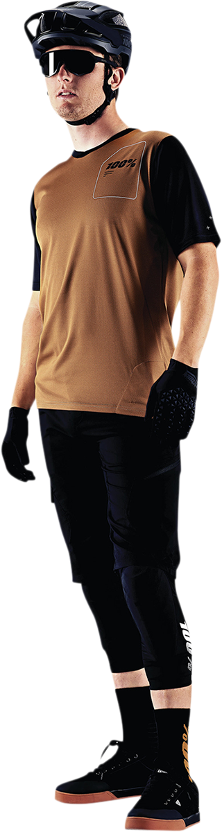 Bill's Exhausts 100% Ridecamp Jersey in terracotta and black, medium size, with lightweight breathable fabric and sporty fit.
