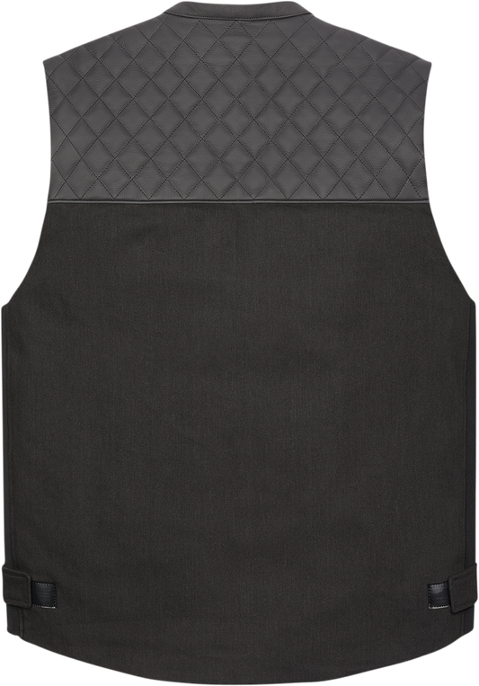 Black ICON Chamonix denim vest by Bill's Exhausts, medium size, featuring classic denim texture and button-front design.