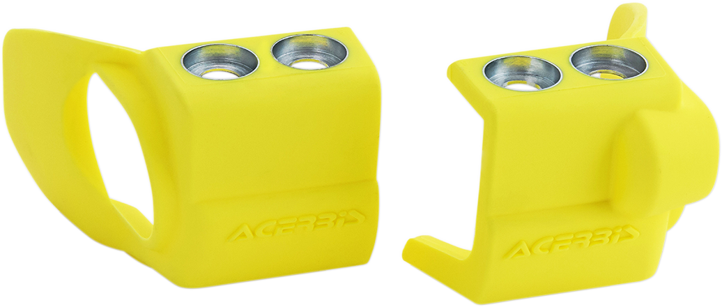 Yellow Acerbis fork shoe protector for motorcycle forks, designed to shield and protect the suspension components.