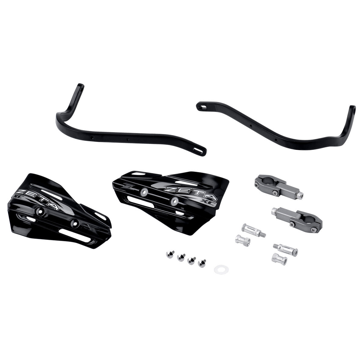 Black ZETA Armor XC Handguard Kit for 22.2mm handlebars, designed for mountain bikes, featuring durable protection and easy installation.