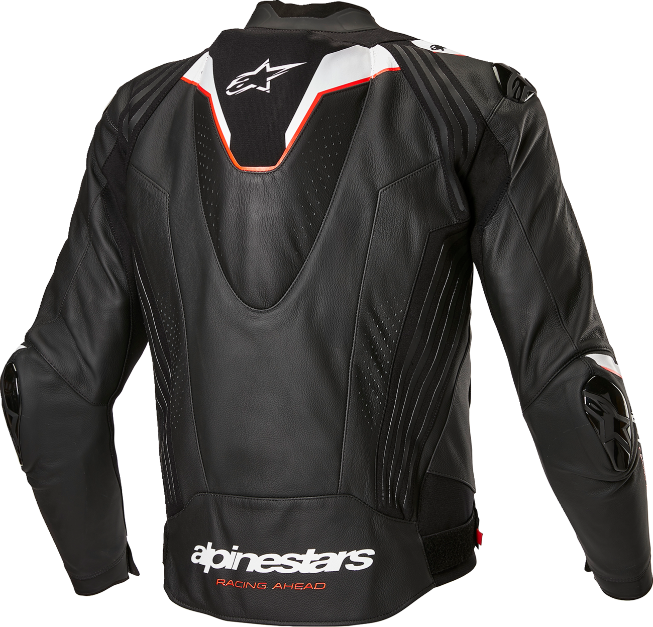 Alpinestars Missile V3 Ignition Leather Motorcycle Jacket in black and white, US 38 / EU 48, displayed on a hanger