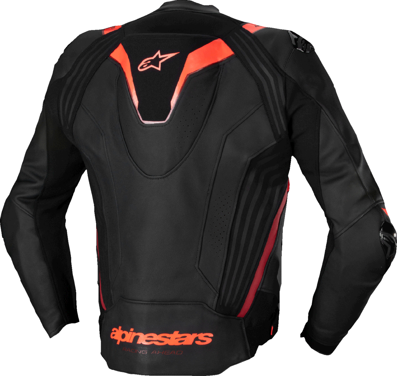 Alpinestars Missile v3 Ignition Leather Jacket in black, red fluo, and dark red, US 42 / EU 52, featuring protective armor details