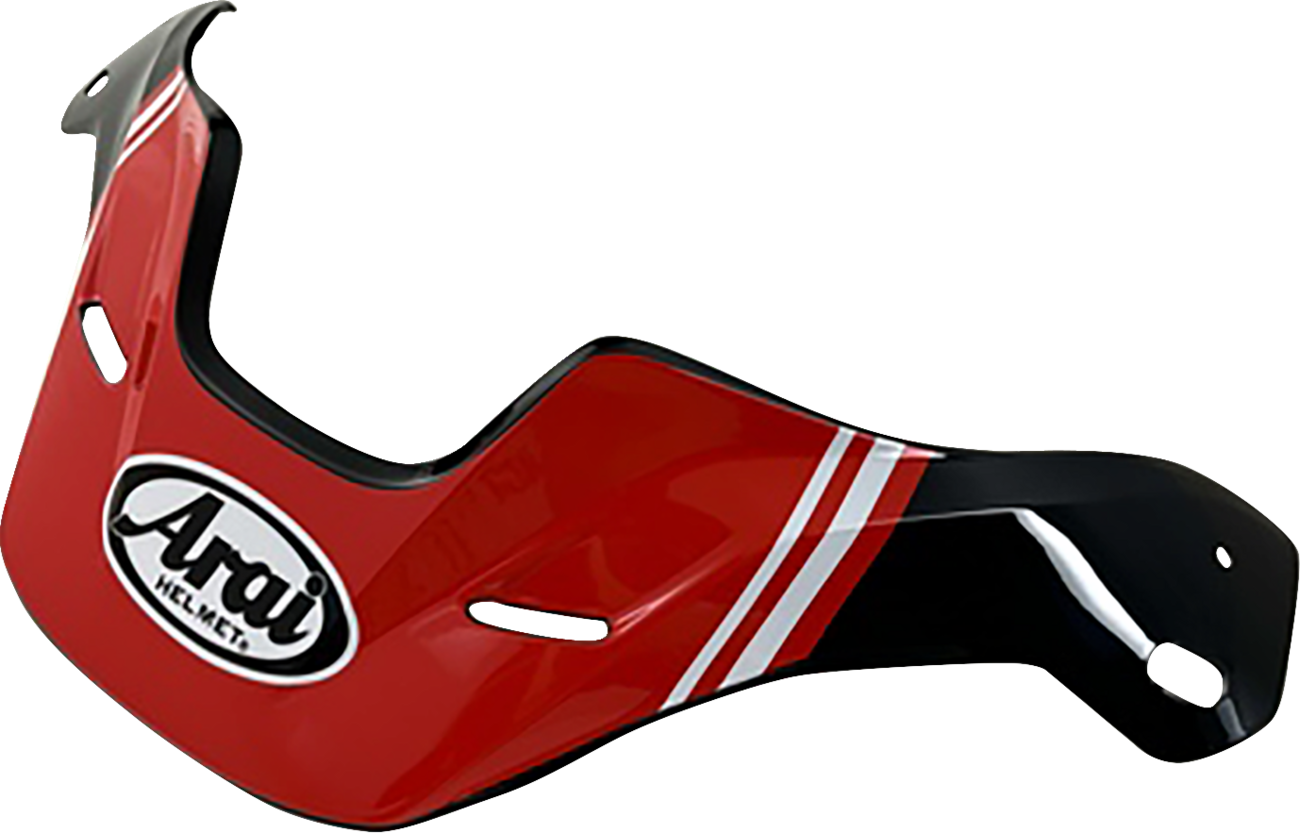 ARAI HELMETS XD-5 peak visor in cosmic red with part number 091375, designed for motorcycle helmets.