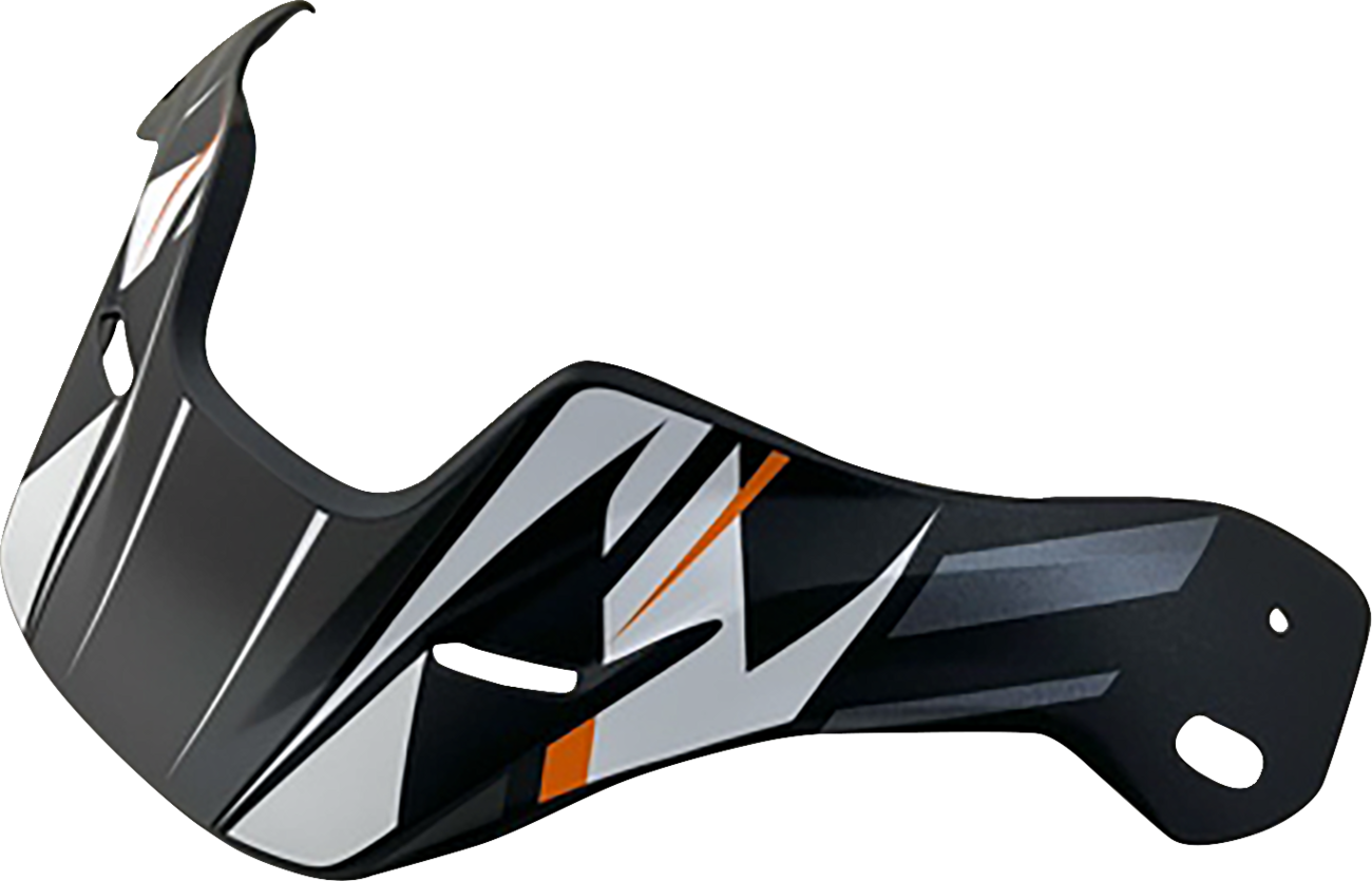 Orange Frost ARAI XD-5 Peak helmet with discovery graphics, featuring aerodynamic design and a peak visor for motorcycle riding.