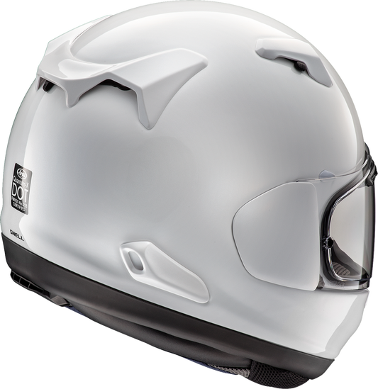 White ARAI Helmets Quantum-X motorcycle helmet in 2XL size, shown from the front with detailed vents and sleek design