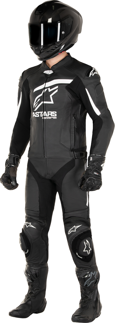 Alpinestars GP Plus R v4 Airflow leather motorcycle jacket in black and white, US 50 / EU 60, with ventilation details visible.