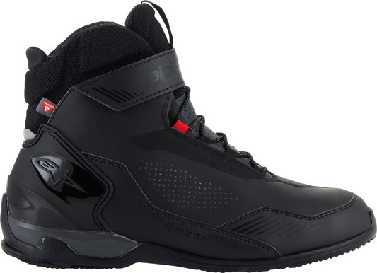 Alpinestars Austral GTX touring motorcycle boots in black and dark gray with Gore-Tex waterproof lining, US 10 / EU 43.