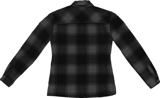 ICON Women's Fallblock CX Flannel Jacket in black, featuring a cozy flannel design and casual fit, with button closure and chest pocket.