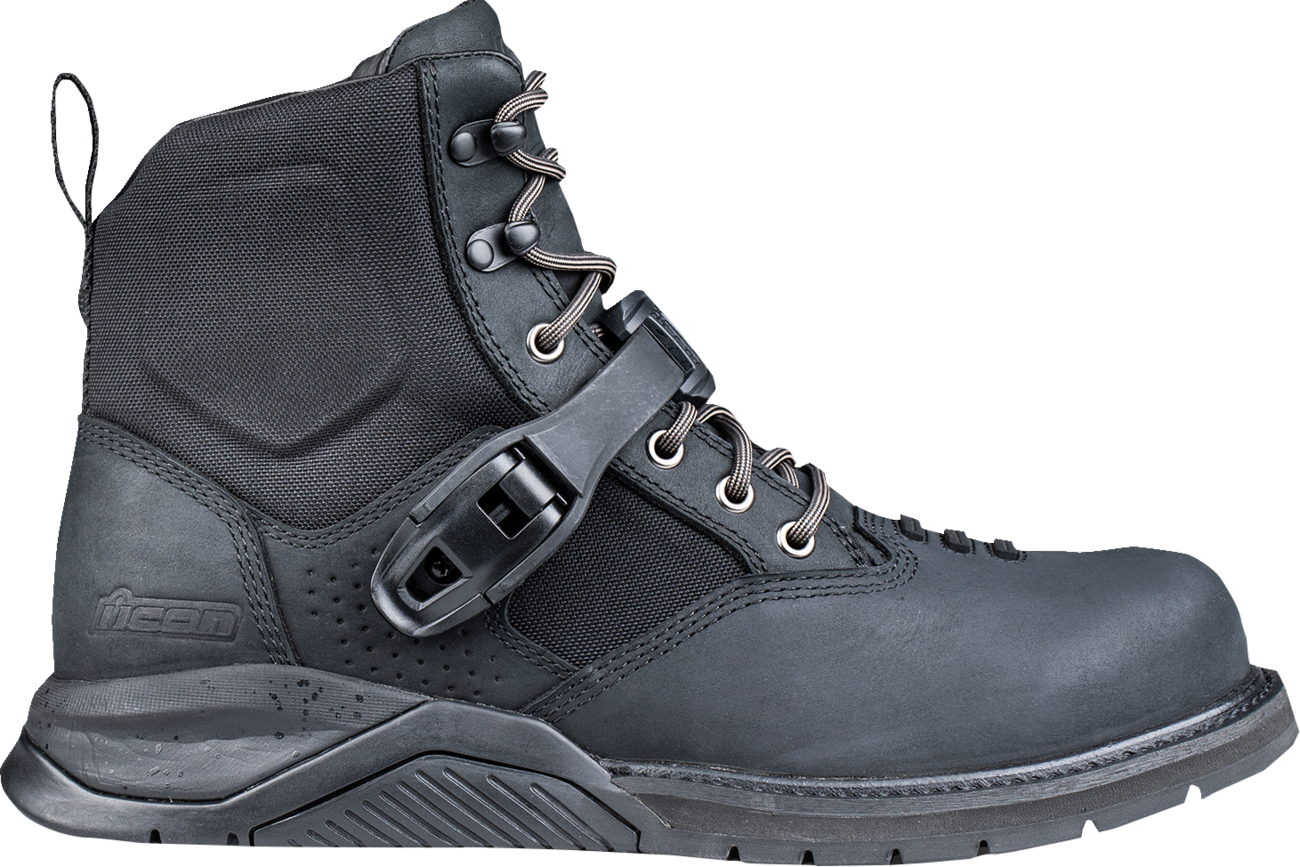 Black ICON Superduty6 Safety Toe Boots in US size 9 with sturdy construction and safety toe design.