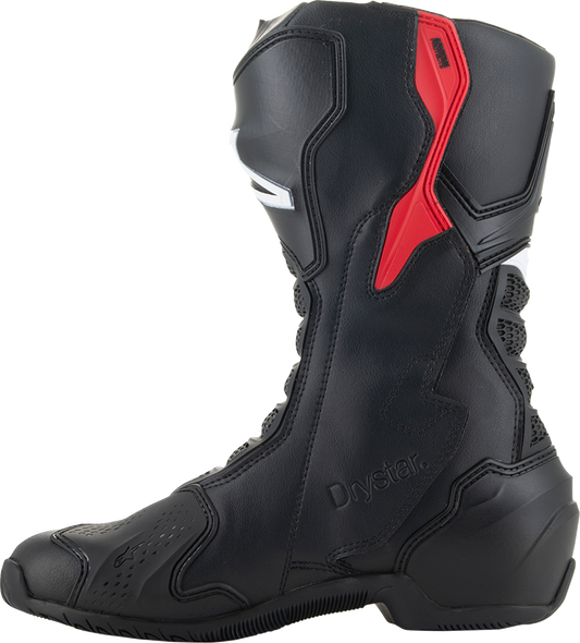 Alpinestars SMX-6 V3 Drystar® motorcycle boots in black and red, US 12.5, EU 48, showing side view with branding and protective features.
