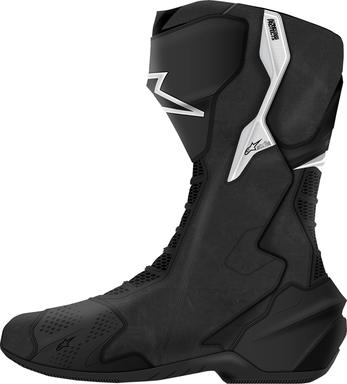 Alpinestars Stella SMX-6 V3 women's motorcycle boots in black and white, US size 9, featuring protective design and sporty style.