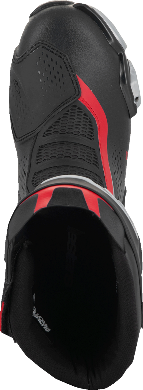 Alpinestars SMX-6 V3 vented motorcycle boots in black, silver, and red with protective design and US size 12, EU 47.