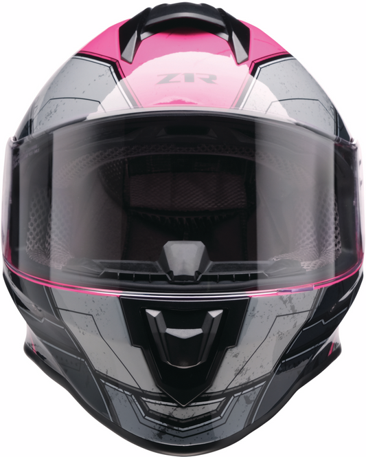 Z1R Youth Warrant 2.0 helmet in Sentinel Black and Pink, medium size, with secure strap and vented design.