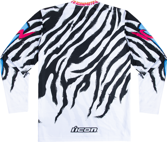 White ICON Rad Dawn™ Jersey in Large size, featuring detailed design and breathable fabric for motorcycle riding.