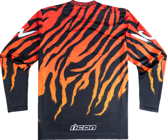 Orange ICON Rad Dawn™ mesh motorcycle jersey with sublimated MX-style graphics in medium size, featuring a lightweight, breathable design.