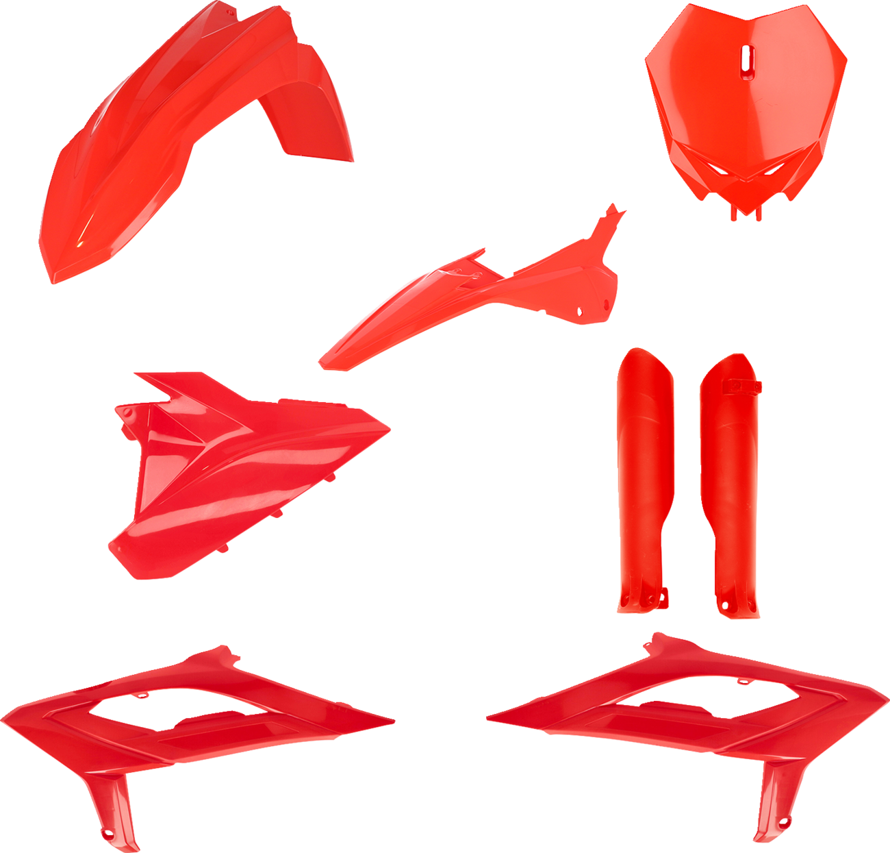 A red Acerbis full replacement body kit for motorcycles, shown on a plain background, designed for durability and style.