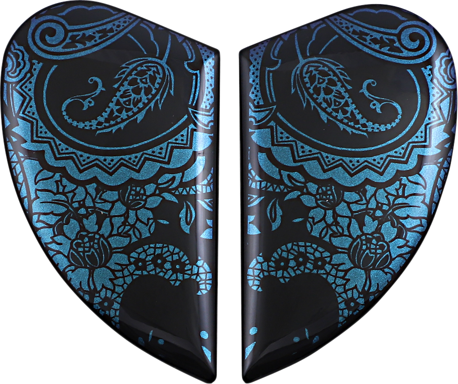 Bill's Exhausts ICON Airform™ side plates in Chantilly Opal blue for helmet parts, featuring a sleek, colorful design.