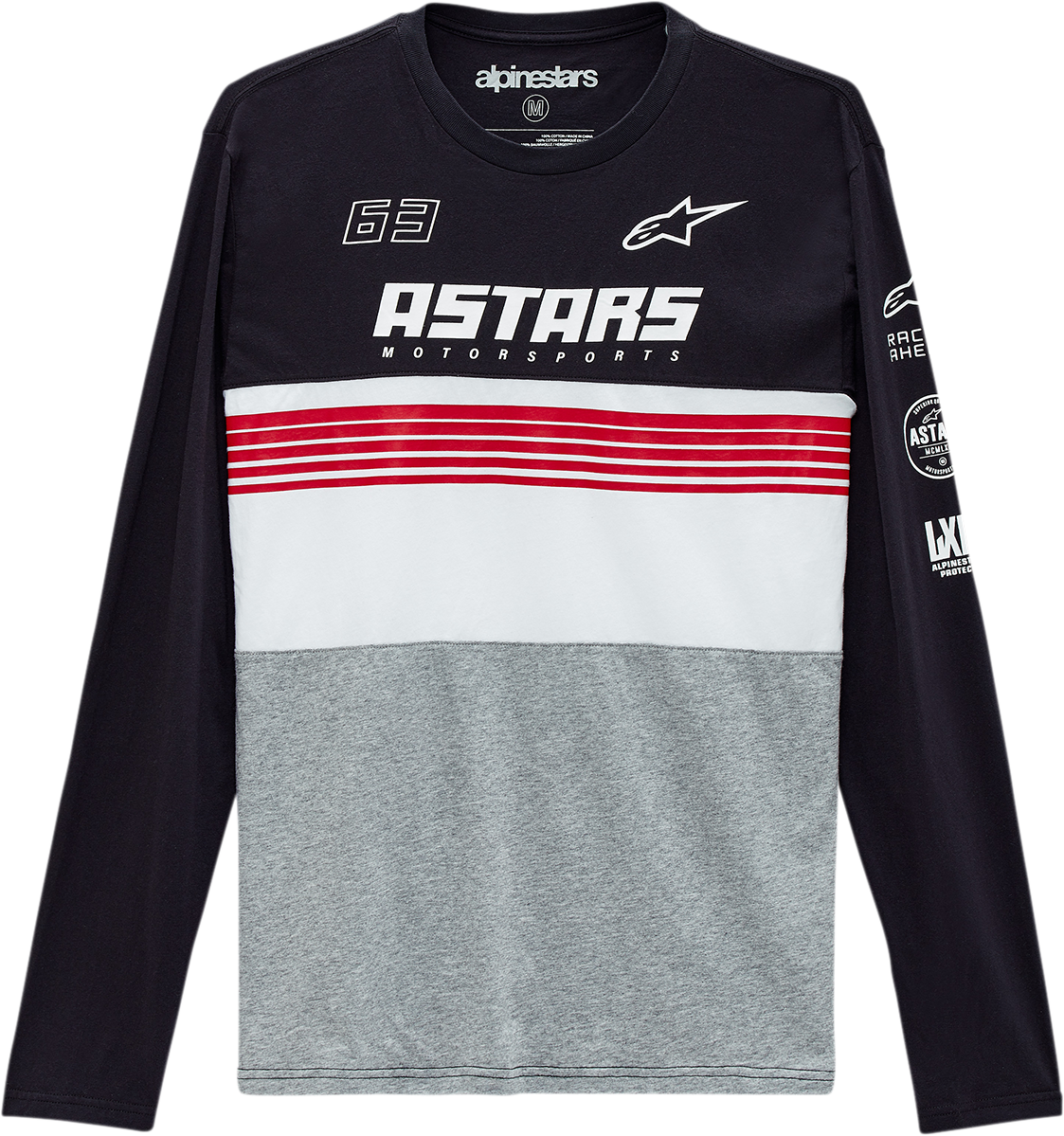 Black and Heather Gray ALPINESTARS Turbo long-sleeve T-shirt in 2XL with logo detail, casual style for everyday wear.
