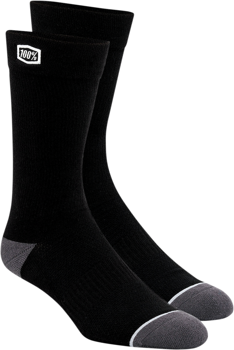 Black 100% solid socks in large/X-Large size by Bill's Exhausts, featuring a comfortable knit fabric and seamless design.