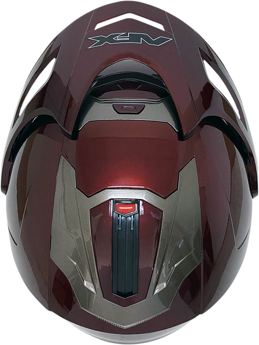 Bill's Exhausts AFX FX-50 Peak helmet in wine red, showing sleek design and robust construction with branding details visible.