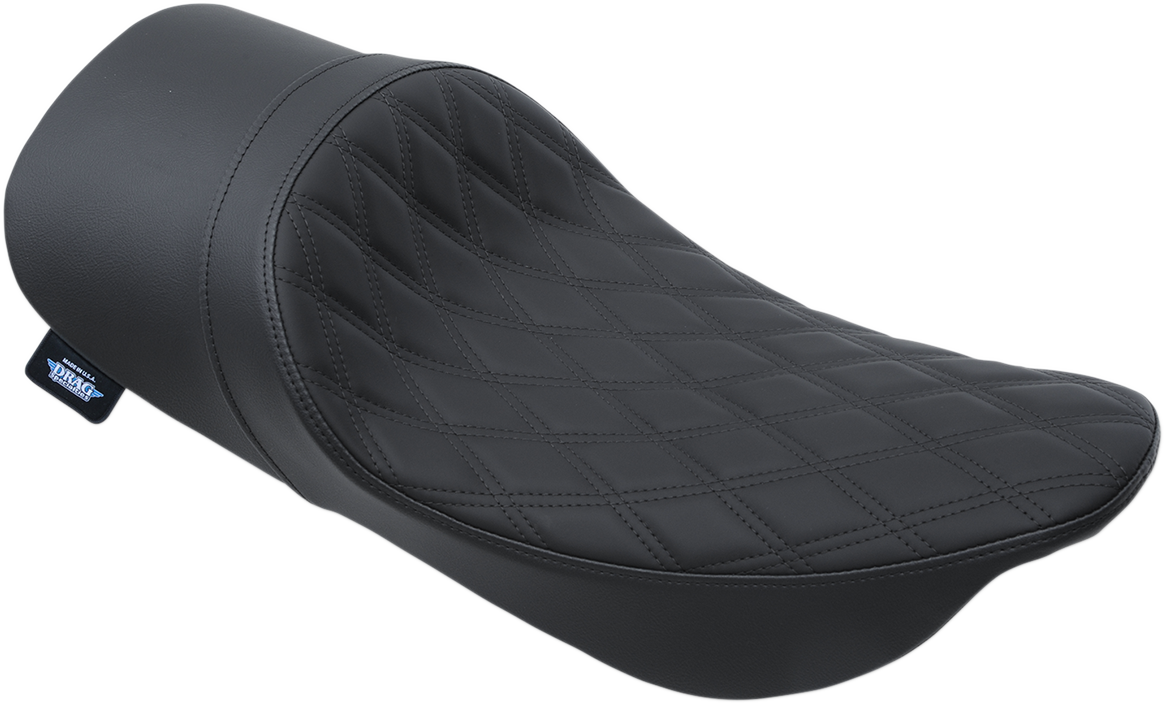 DRAG SPECIALTIES LOW PROFILE SOLO SEAT for FL models 1999-2007, close-up view of black motorcycle seat for Harley-Davidson.