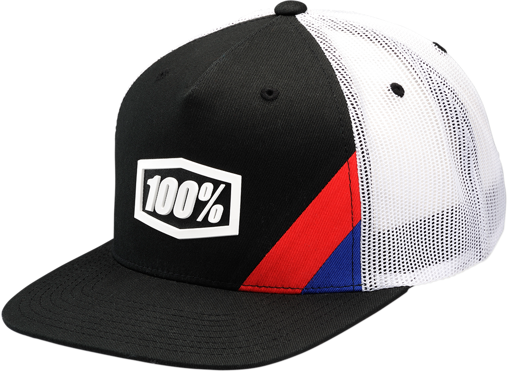 Black Cornerstone Trucker Hat by Bill's Exhausts featuring a structured front panel and mesh back for ventilation.