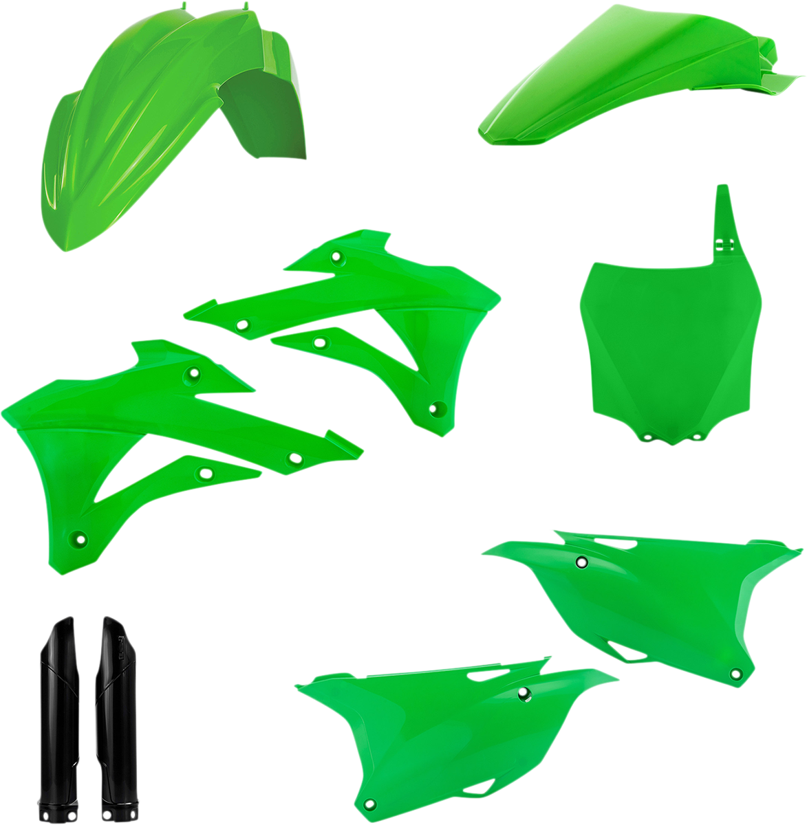 Acerbis full replacement body kit in OEM green and black for motorcycle, featuring streamlined body panels and design details.