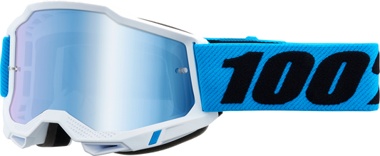 Bill's Exhausts 100% Accuri 2 Goggles in blue mirror with clear lenses, designed for motocross or off-road riding.