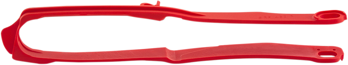 Red ACERBIS chain slider for Honda motorcycles, compatible with Bill's Exhausts body parts, shown installed on bike frame.