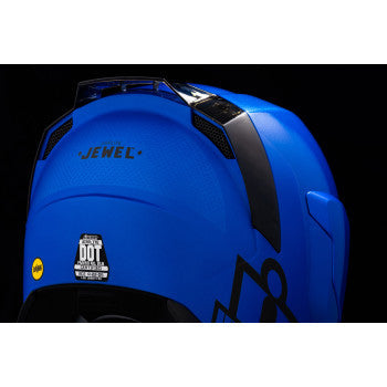 Bill's Exhausts ICON Airflite™ Helmet in blue, jewel design with MIPS® protection, medium size, featuring aerodynamic vents and sleek finish.