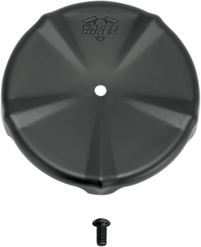 Black Vance & Hines Air Cleaner Cover for motorcycle air intake, part number 71015, with a smooth finish and branded logo.