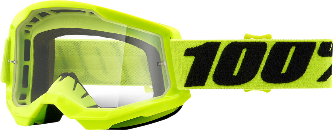 Bill's Exhausts 100% Strata 2 Goggles in yellow with clear lenses, designed for eye protection and style.