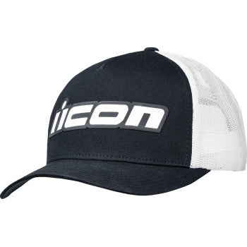 Black ICON Icon Slant™ hat by Bill's Exhausts featuring a curved brim and adjustable strap, shown on a plain background.