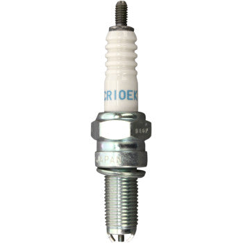 NGK CR10EK motorcycle spark plug with metal shell and ceramic insulator, designed for powersports engines.