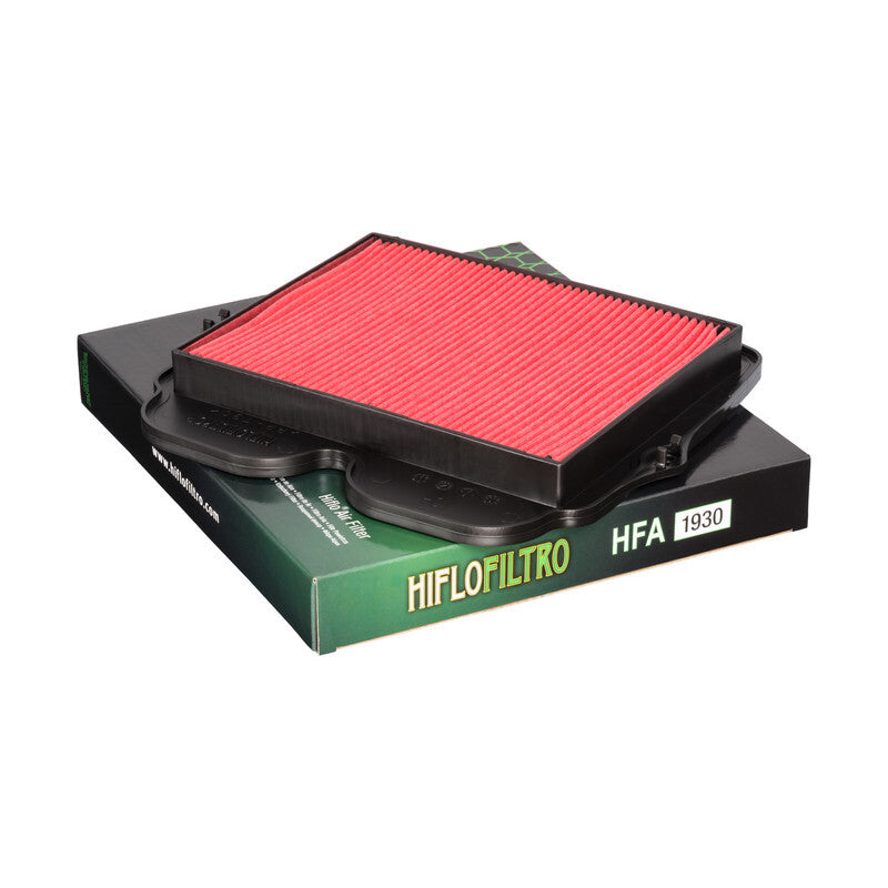 HIFLOFILTRO HFA1930 air filter for high performance engines, showing a close-up of the clean, pleated filter element.