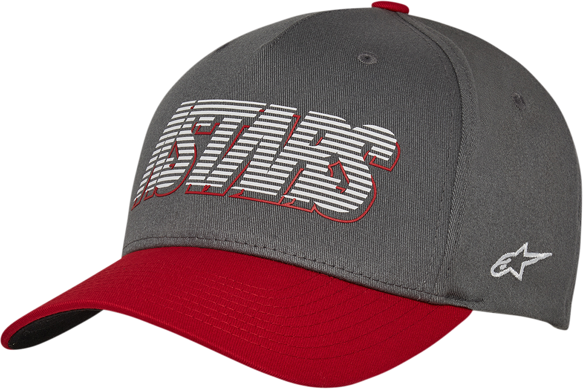 Alpinestars Lanes Hat in charcoal color, small/medium size, stylish hat with embroidered logo and adjustable strap.