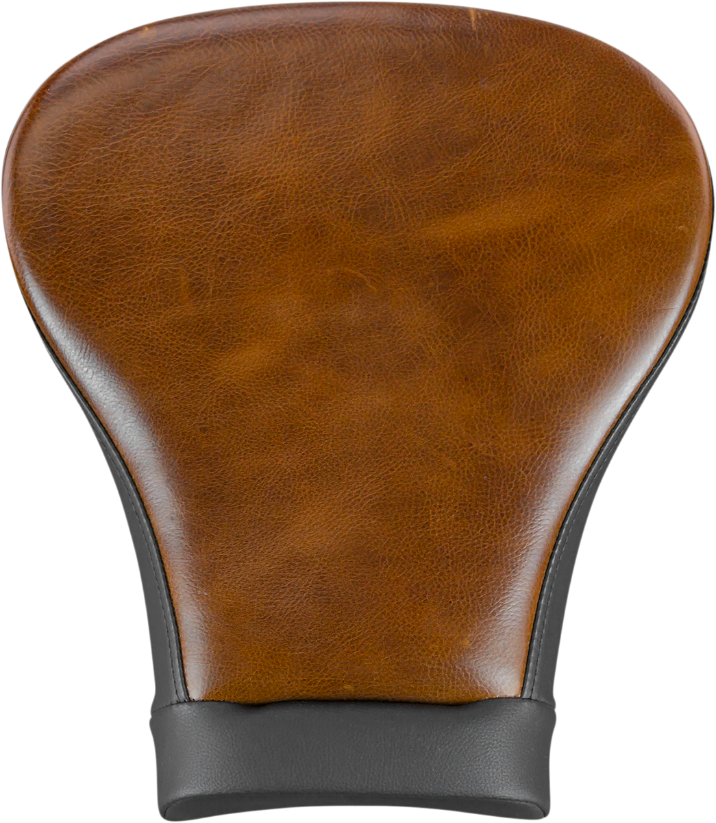Bill's Exhausts Saddlemens Pillion Pad Lariat Touring Brown seat for FL motorcycles 2008-2023, showing textured brown leather material.