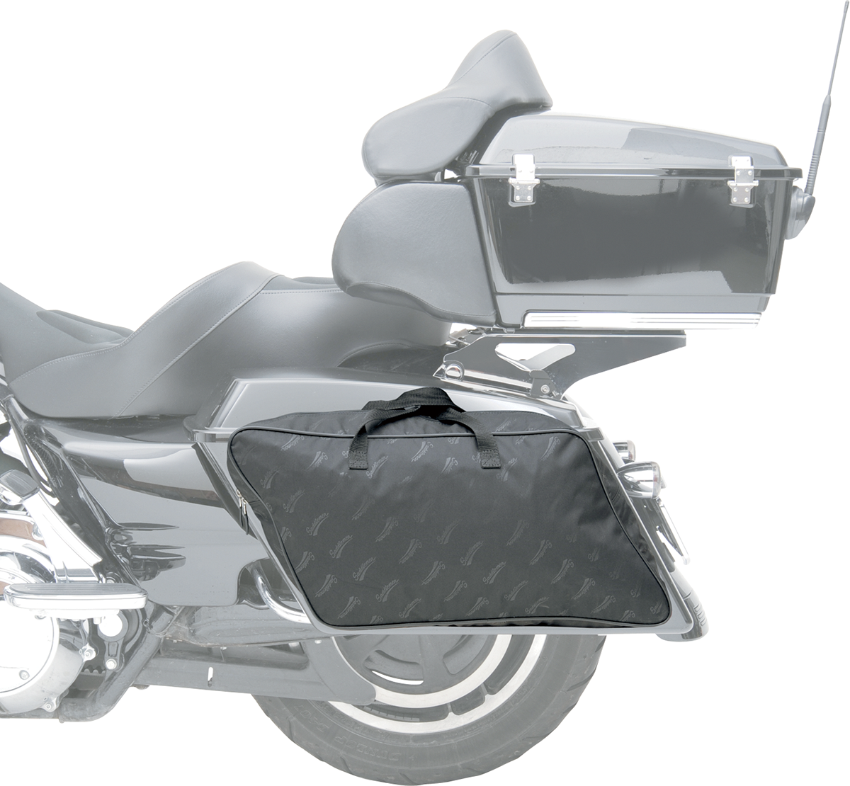 Bill's Exhausts Saddlemens Saddlebag Liner for FLH seat, showing the padded interior and durable fabric design.