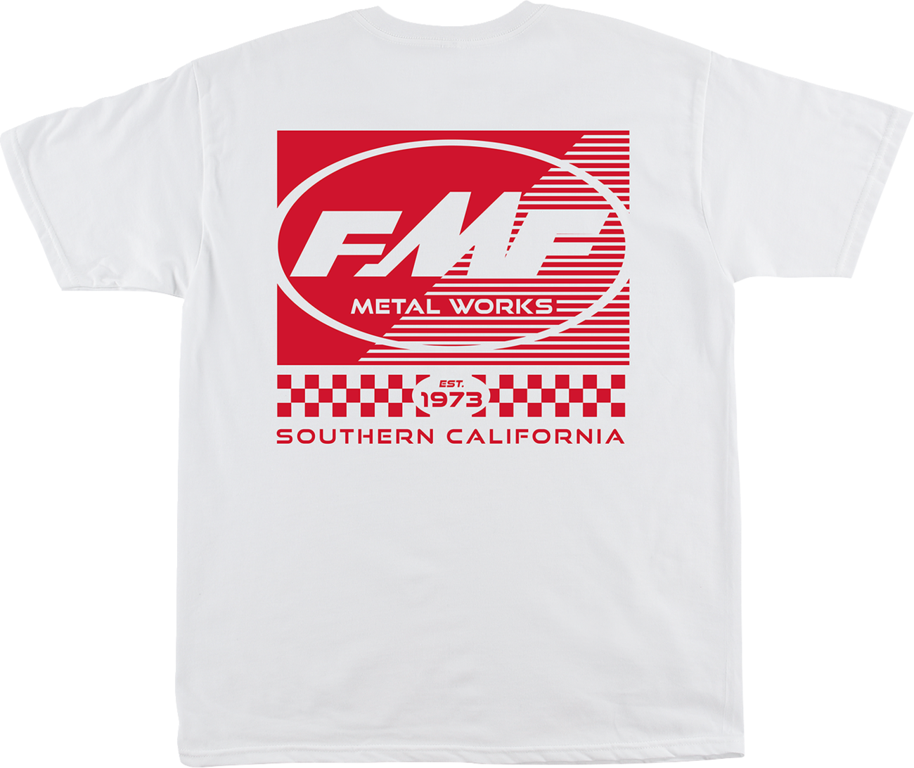 White FMF Metal Works Supply T-shirt in medium size, featuring the FMF logo on the front.