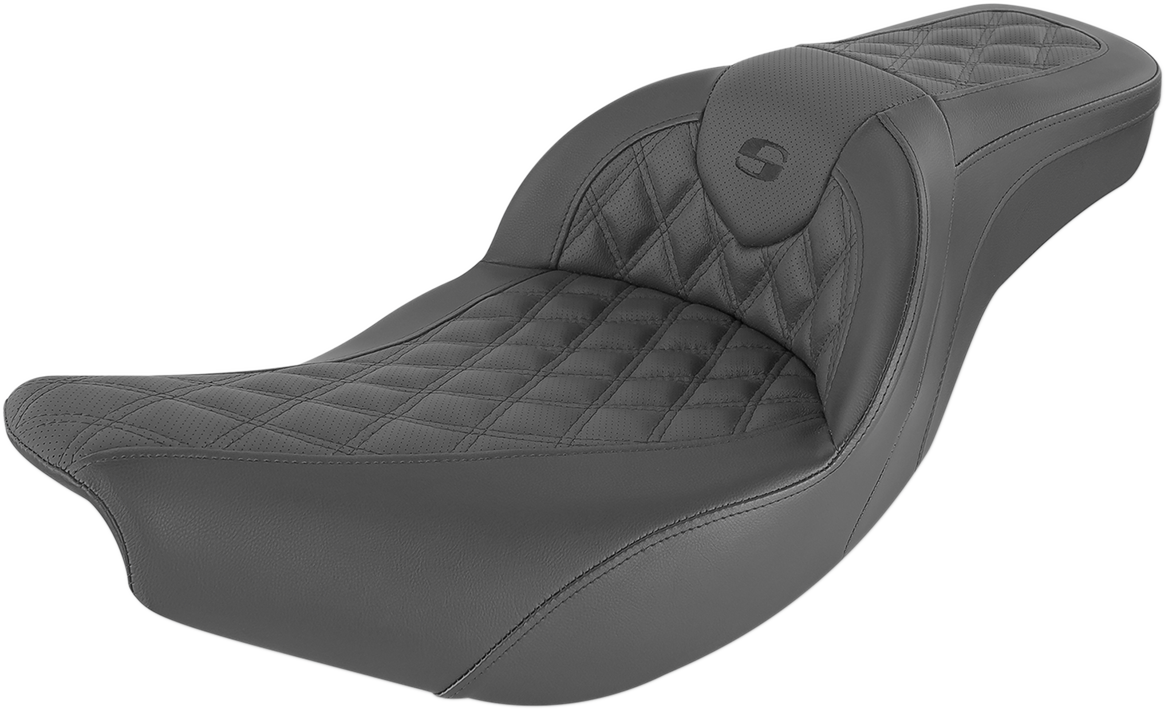Black SADDLEMEN Klockwerks Pro motorcycle seat by Bill's Exhausts with contoured design for comfort and style.