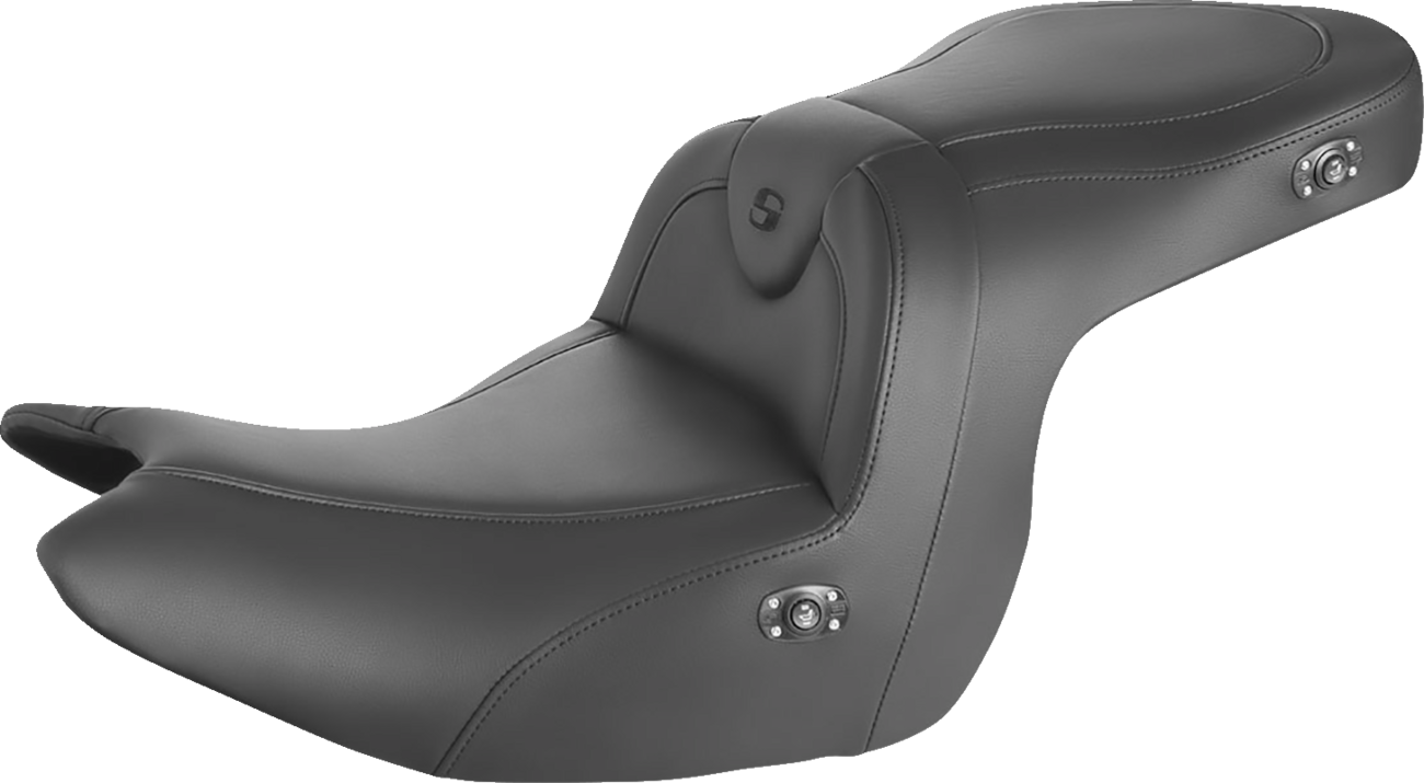Black SADDLEMEN RoadSofa heated motorcycle seat with black stitching for GL1800 2018-2023, without backrest, by Bill's Exhausts.
