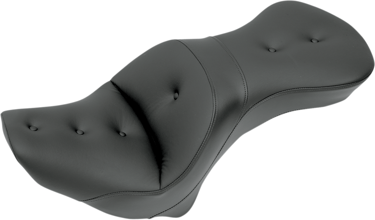 Bill's Exhausts SADDLEMEN Explorer Road Sofa Seat for FLSTC 2006-2017 motorcycle, shown with detailed stitching and comfortable design.