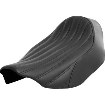 Black SADDLEMEN Renegade Knuckle Solo Seat for Harley FL '23-'24 with detailed stitching and sleek design.