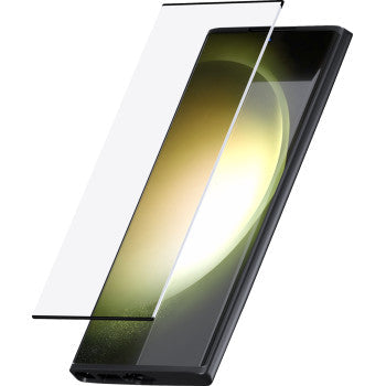 Samsung S23 Ultra screen protector by Bill's Exhausts, clear glass shield fitting the phone's display with beveled edges
