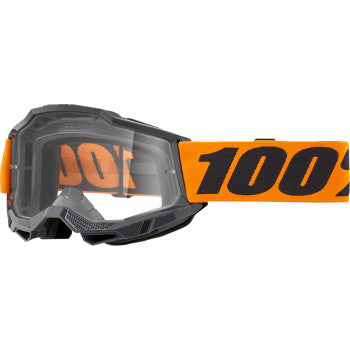 Bill's Exhausts 100% Accuri 2 goggles in orange with clear lenses, featuring a sleek design and adjustable strap for comfortable fit.