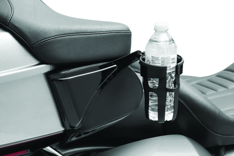 Kuryakyn Reflex drink holder for Harley-Davidson Touring models, right side, glossy black finish, part #6487.